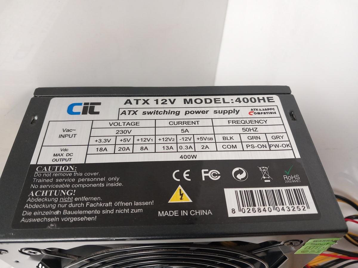 CiT 400HE 400W Desktop PSU ATX Power Supply Unit