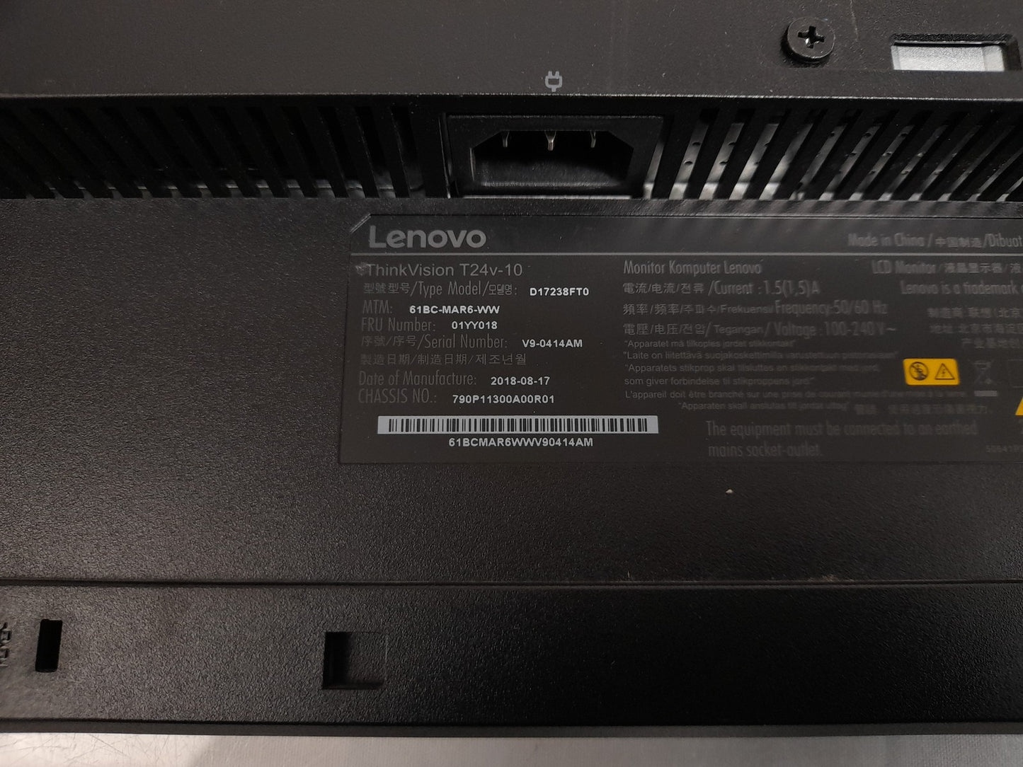 Lenovo ThinkVision T24v-10 23.8" VGA HDMI DP 1920x1080 Monitor Without Stand