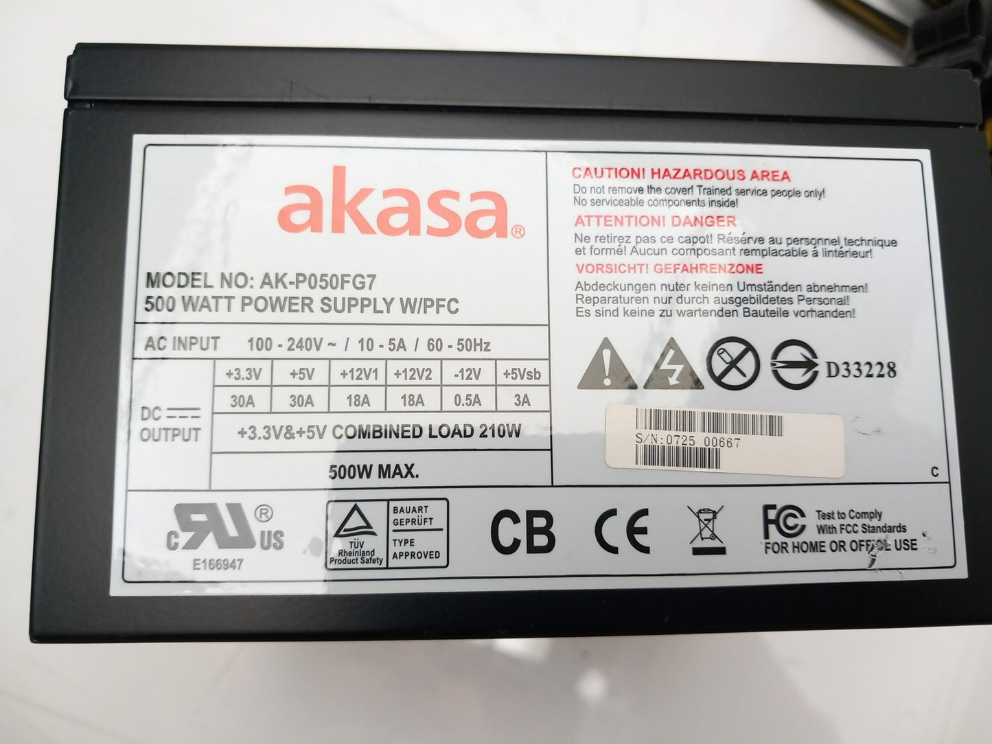 akasa AK-P050FG7 500W ATX Desktop PC Power Supply Unit