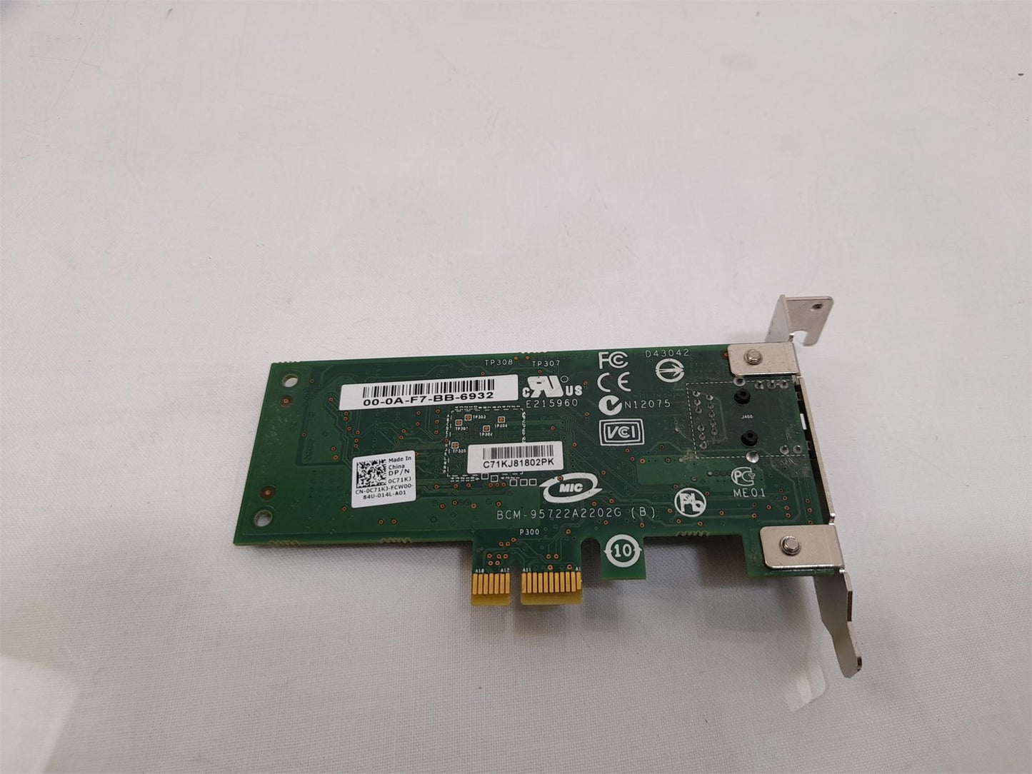 Broadcom BCM95722A2202G Gigabit LP Network Interface Card 0C71KJ C71KJ