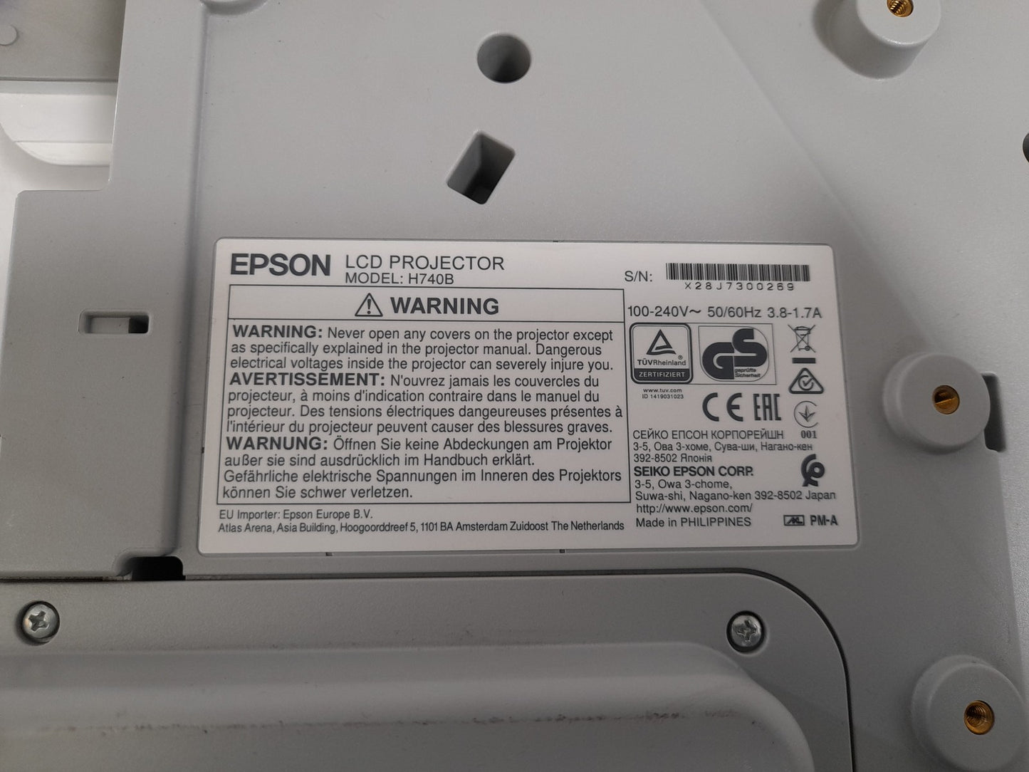 Epson H740B EB-695WI Short Throw Projector 2221 - Lamp Hours