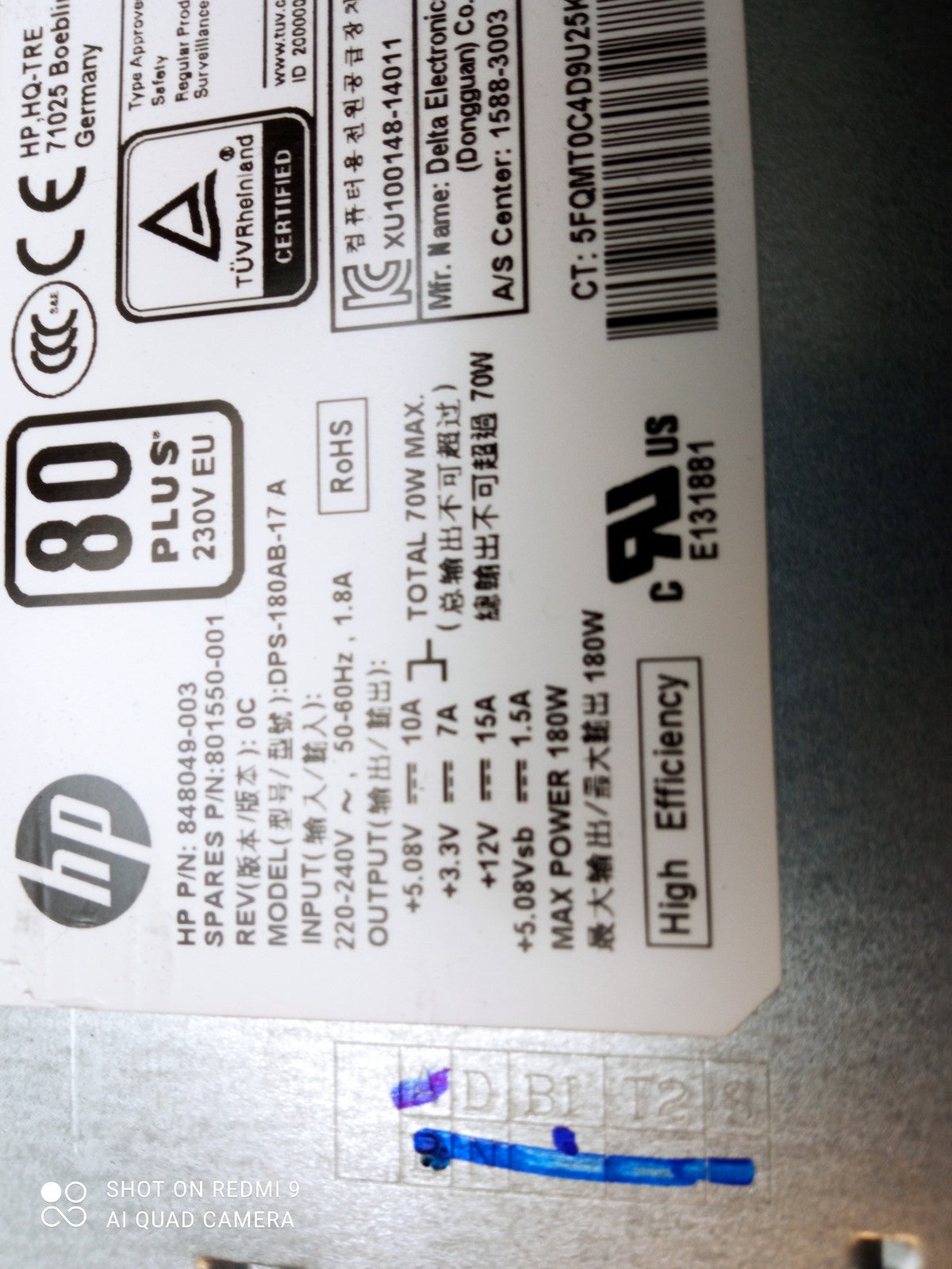 HP Pavilion 280 460 G2 180W Power Supply Unit 848049-003 801550-001