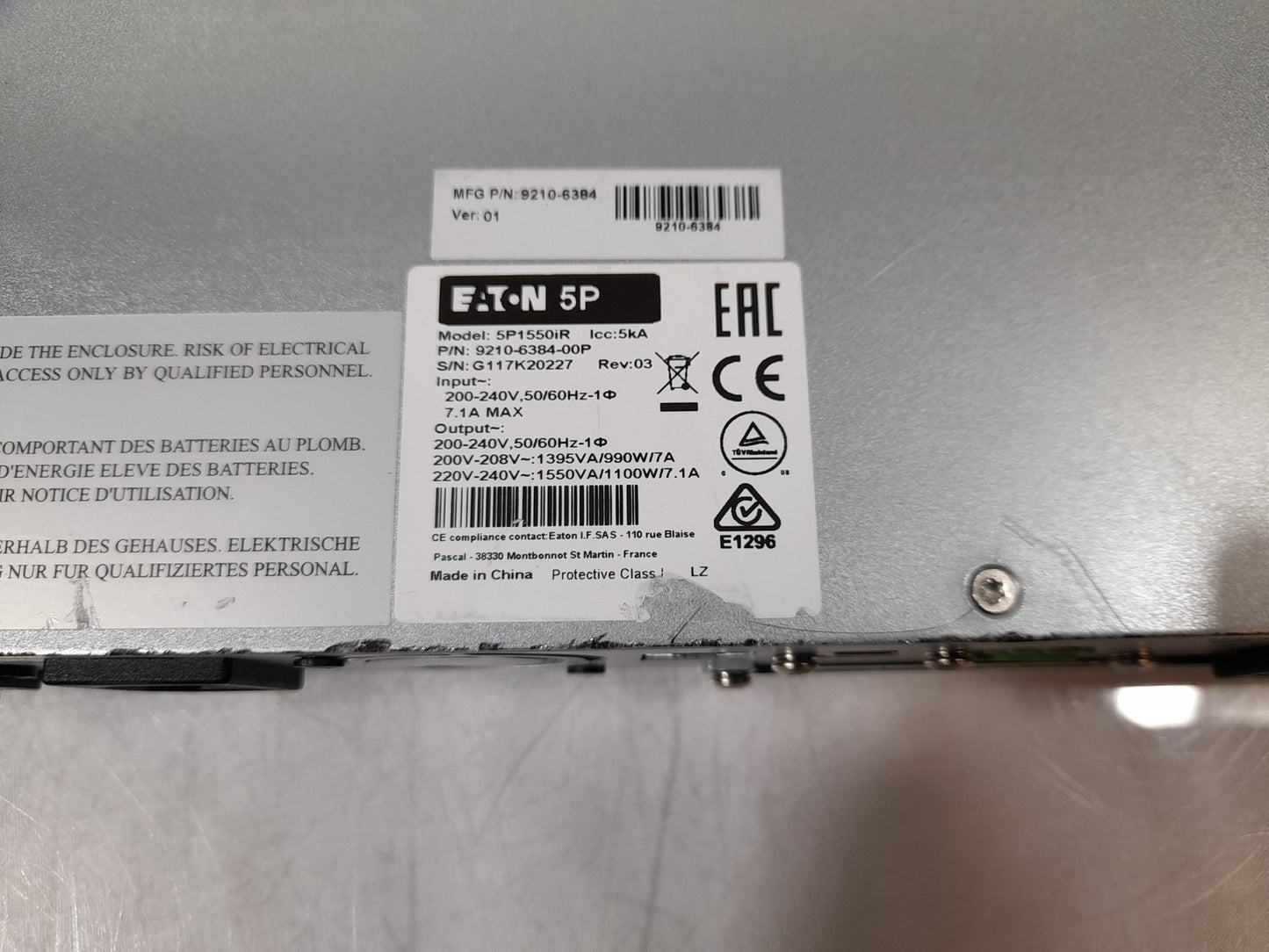 Eaton 5P1550IR 1550VA Line Interactive 1U UPS - No Batteries Or Faceplate