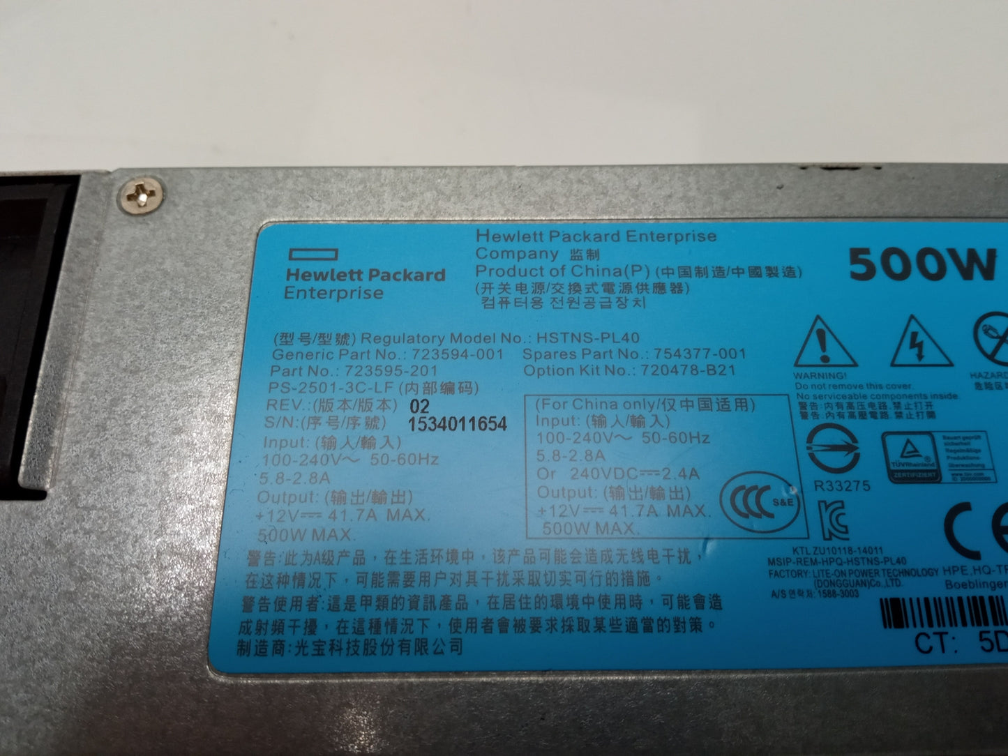 2x HP ProLiant G9 DL390 DL380 ML350 500W Power Supply 723594-001 723595-201