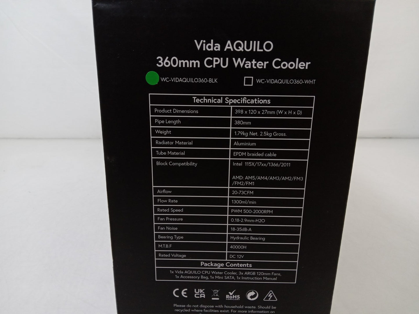 Vida AQUILO 360mm CPU Water Cooler Black AIO - With 3x 120mm Cooling Fans
