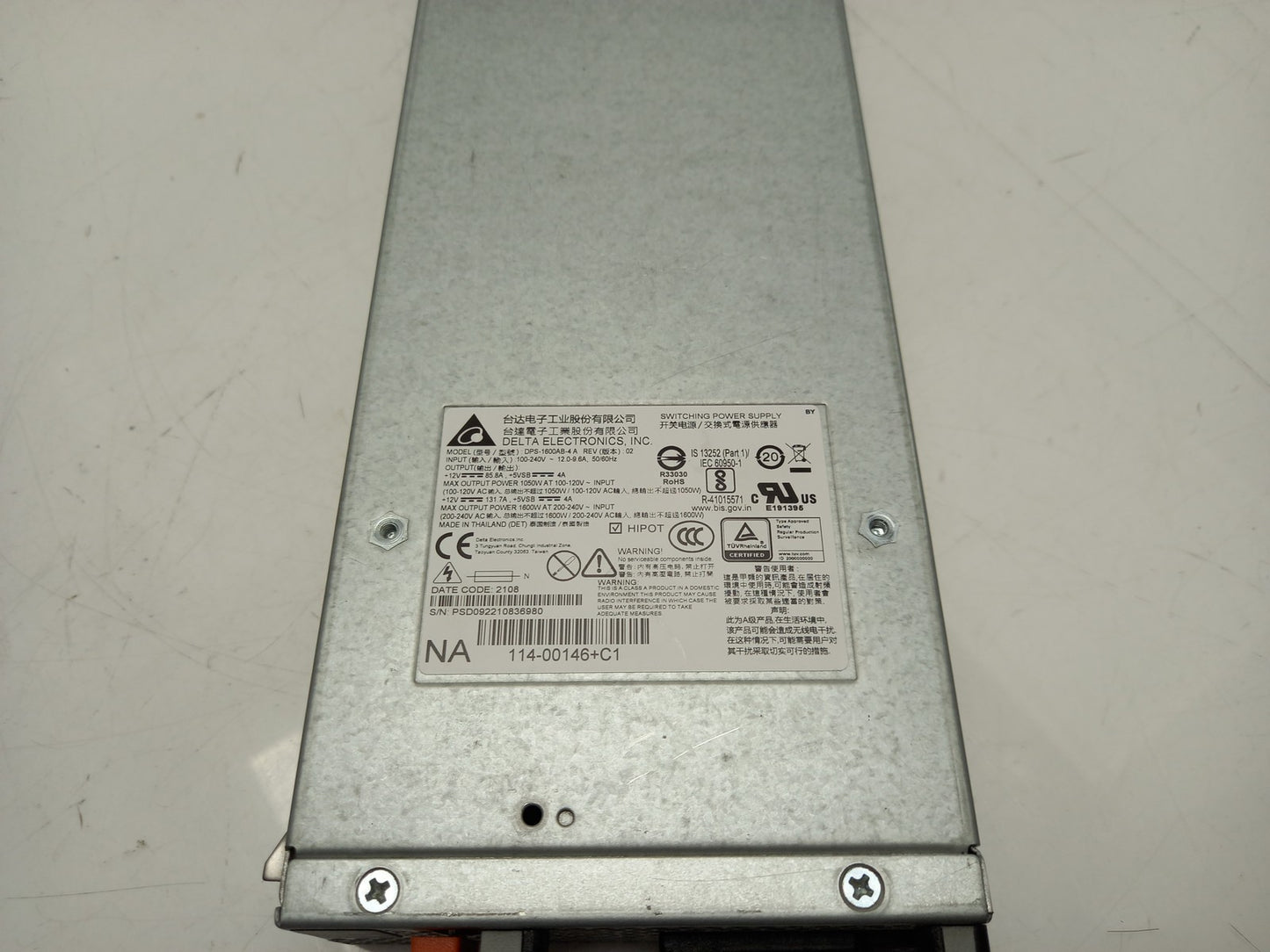 Delta Electronics NETAPP 114-00146+20 1600W HotSwap Power Supply DPS-1600AB-4 A