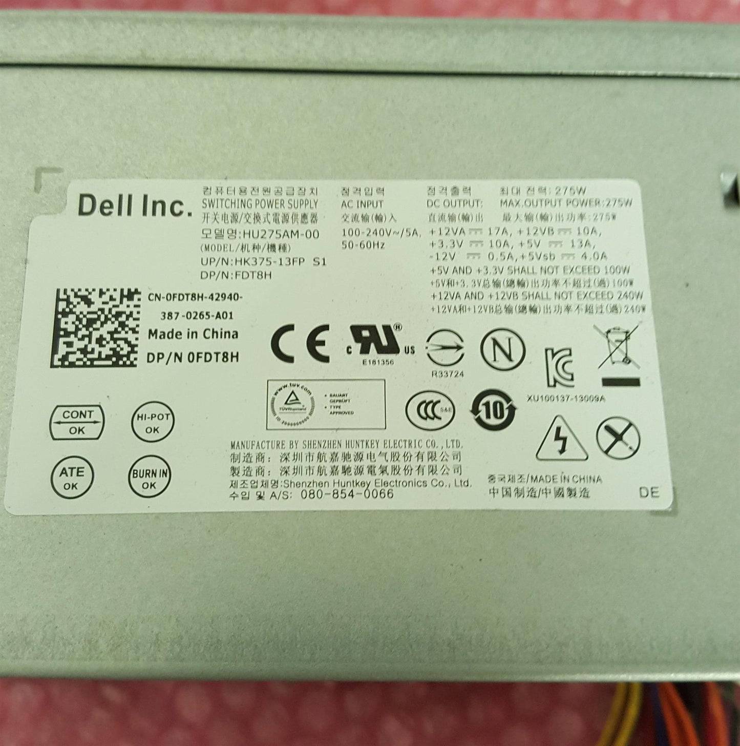 Dell OptiPlex 3010 240W Power Supply Unit 0FDT8H FDT8H