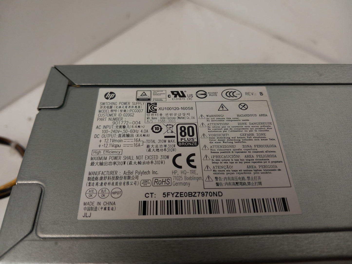 HP 280 285 G3 MT 310W Power Supply Unit 901772-004