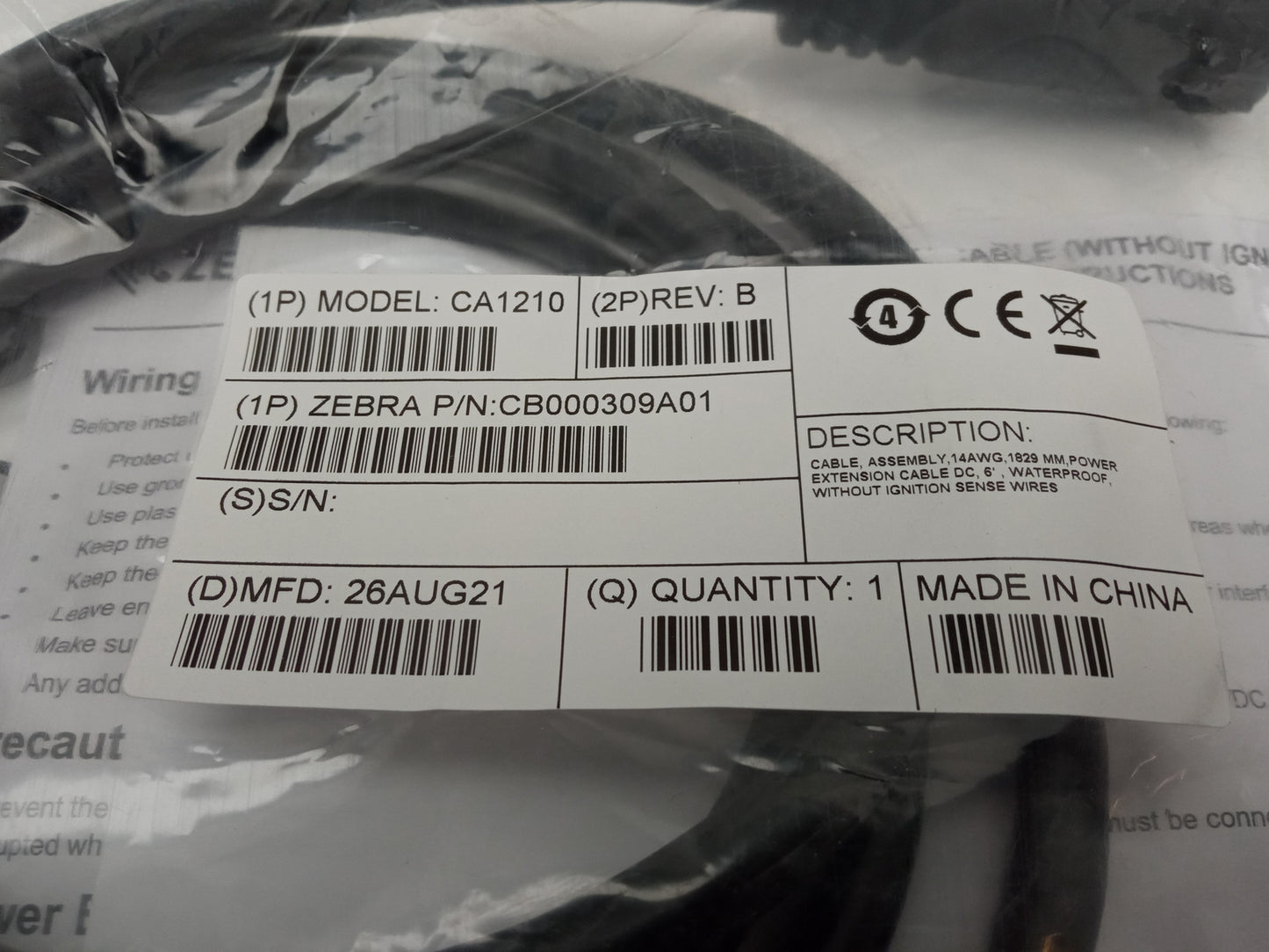 Zebra CA1210 Barcode Reader Charging Cable CB000309A01