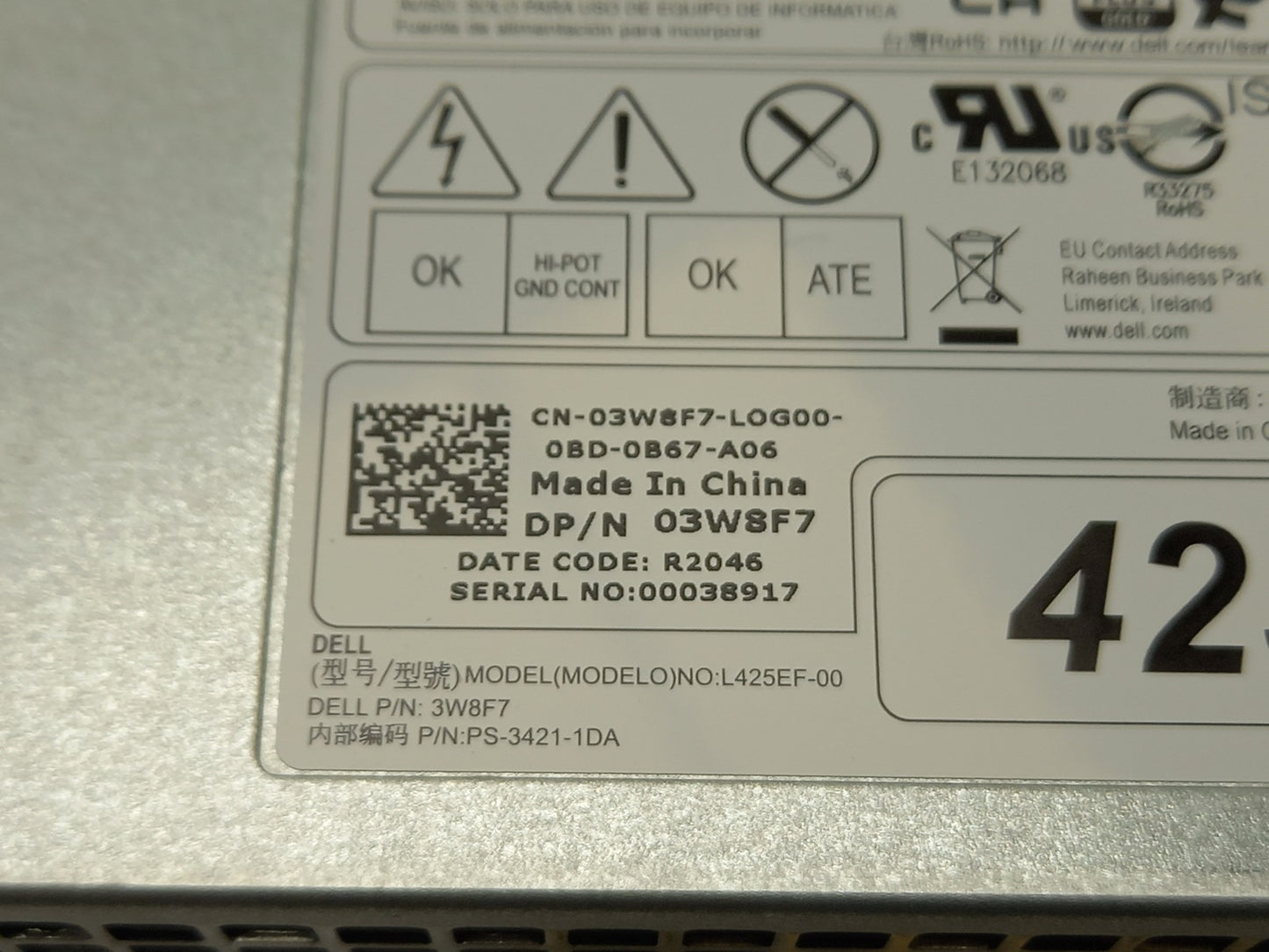 Dell Precision 5820 425W Server Power Supply Unit 03W8F7 3W8F7