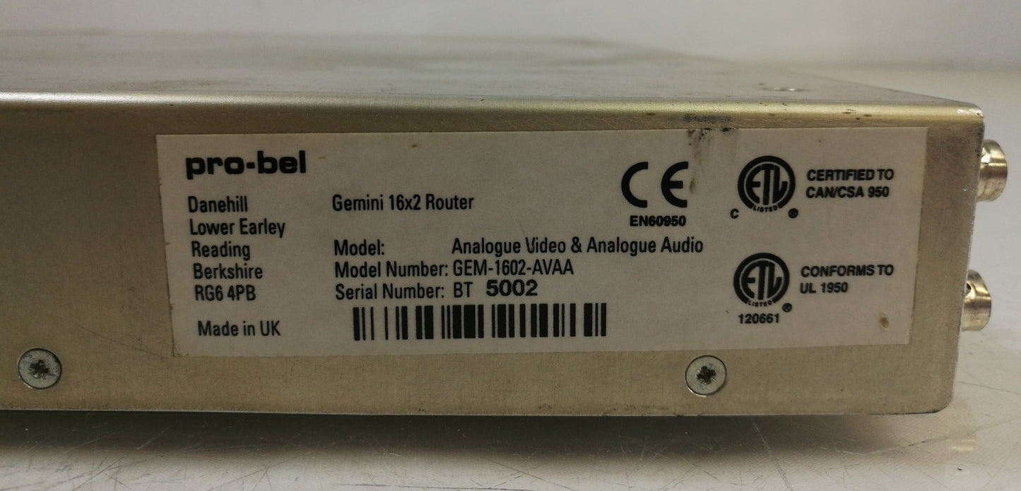 Pro-Bel Gemini 16x2 Audio Video Router GEM-1602-AVAA