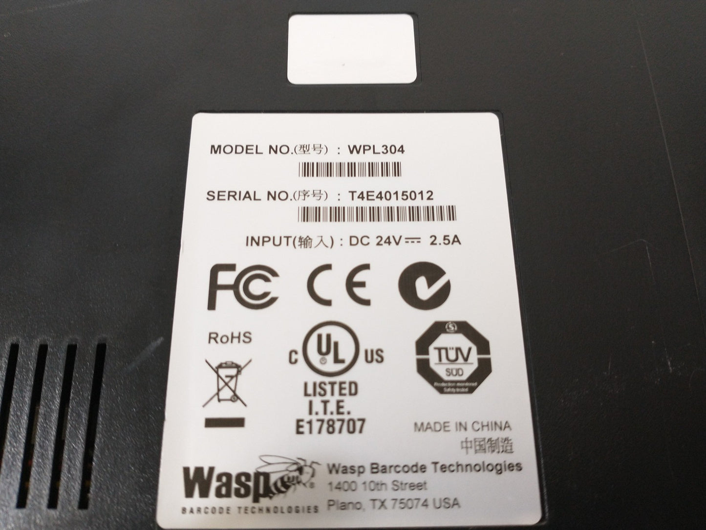 WASP WPL304 Thermal Transfer Barcode Label Printer - No Power Supply