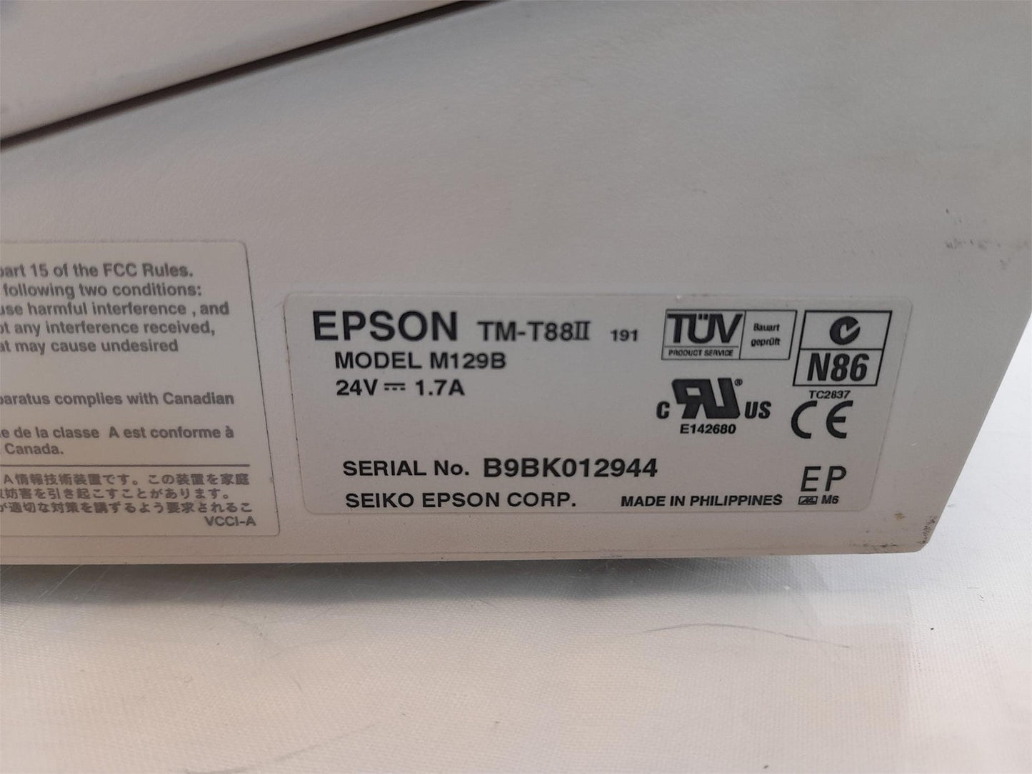 Epson TM-T88II M129B Thermal POS Receipt Printer - With Power Supply