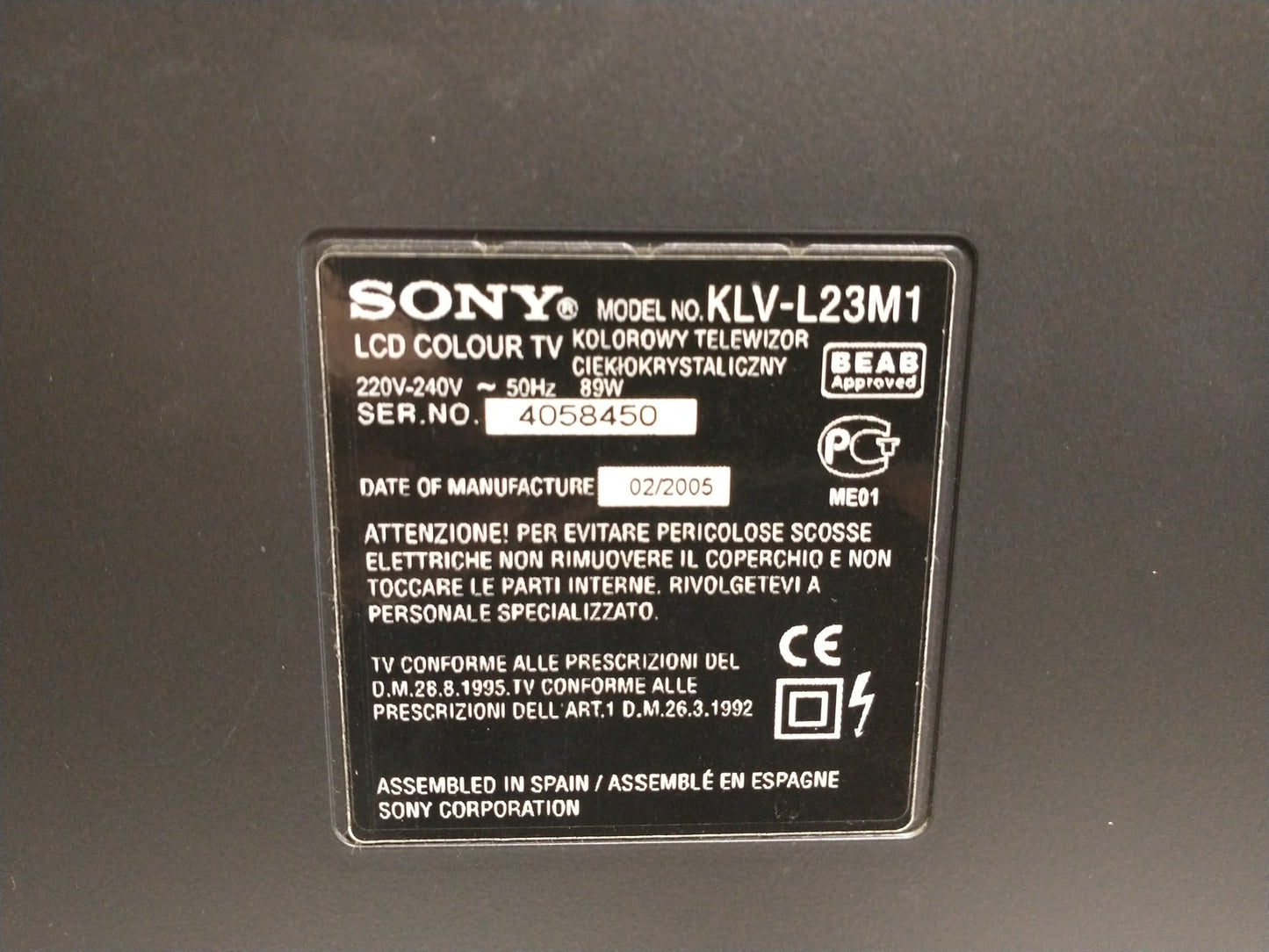 Sony KLV-L23M1 23" WEGA LCD Colour Retro Gaming TV - No Remote