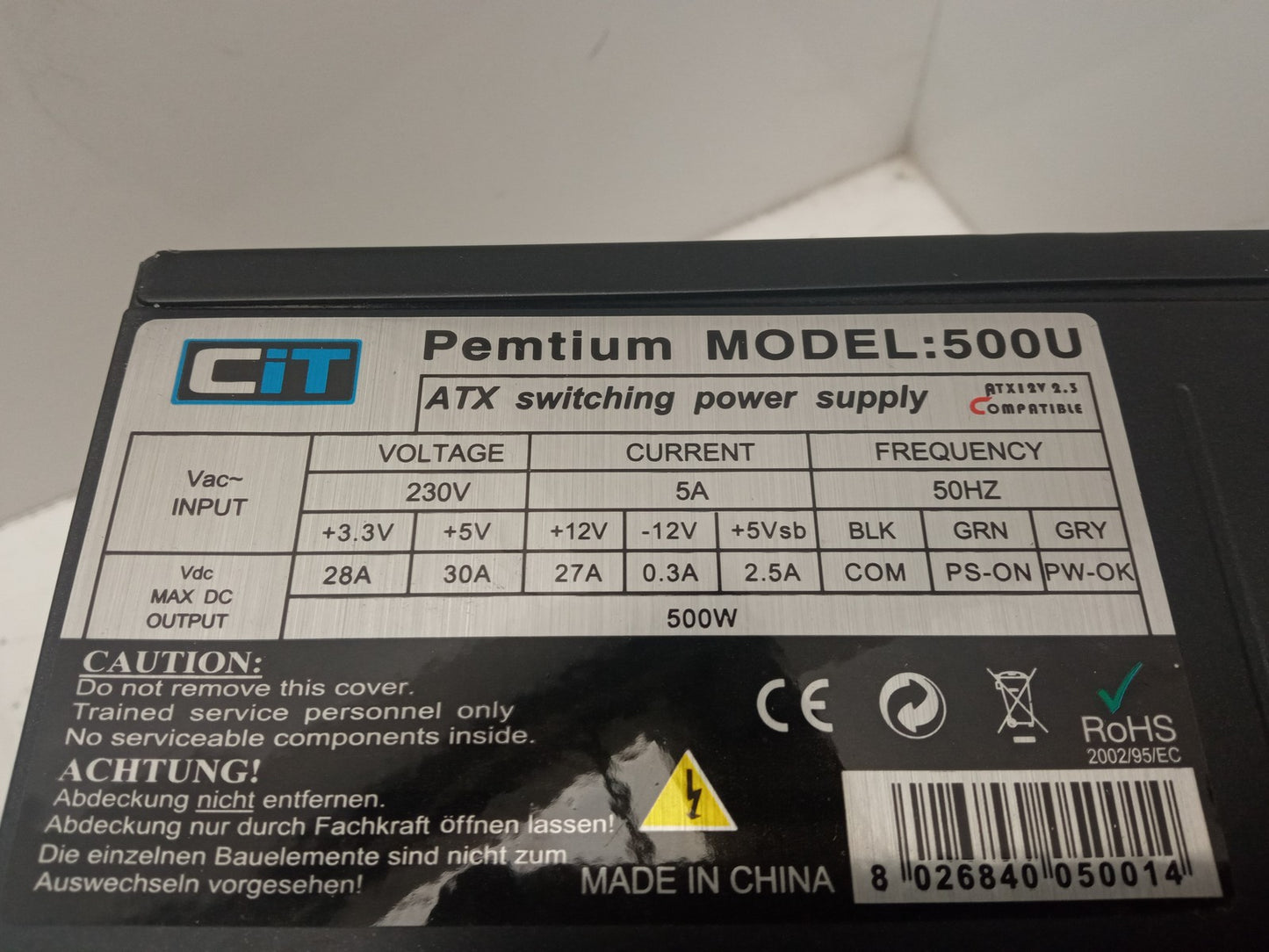 CiT EP10N1 500U 500W Desktop PC Computer ATX Power Supply Unit