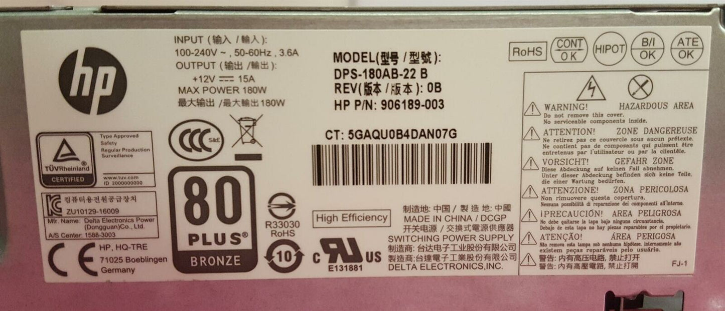 HP ProDesk 400 G4 180W Power Supply Unit 906189-003 914137-001