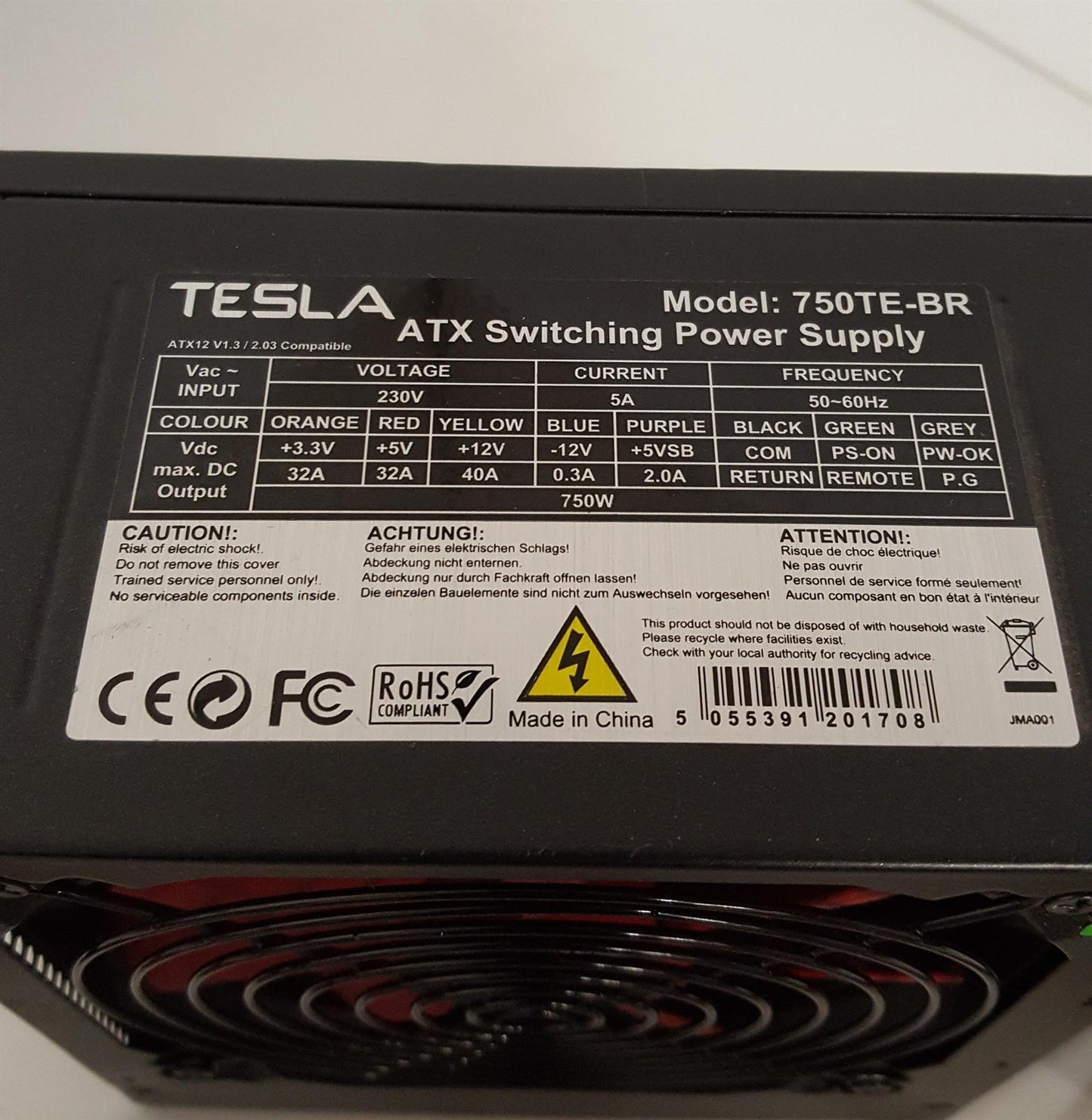 Tesla 750TE-BR 750W Desktop PSU ATX Power Supply Unit