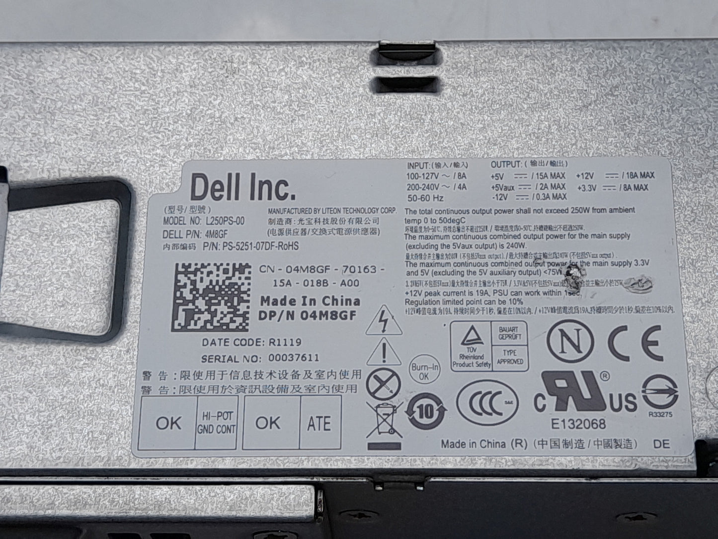 Dell Vostro 260s 250W Power Supply Unit 04M8GF 4M8GF