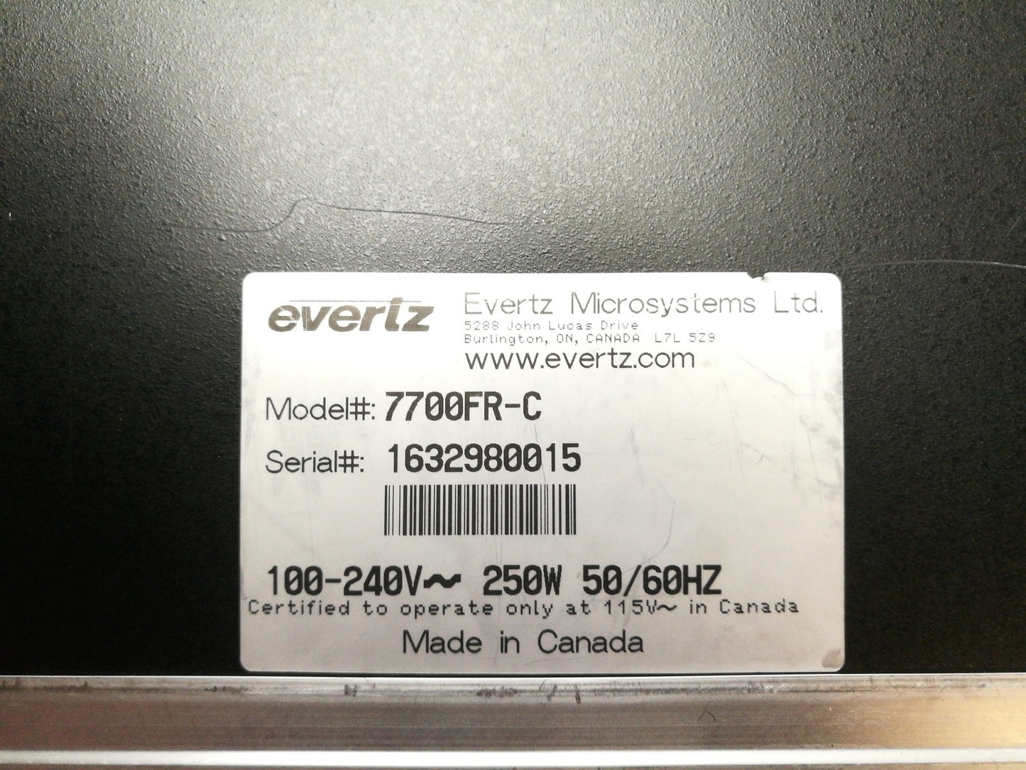 Evertz 7700FR-C Chassis W/ 2x Evertz 7700/7800 VistaLINK 7707MT-HD2 Fiber