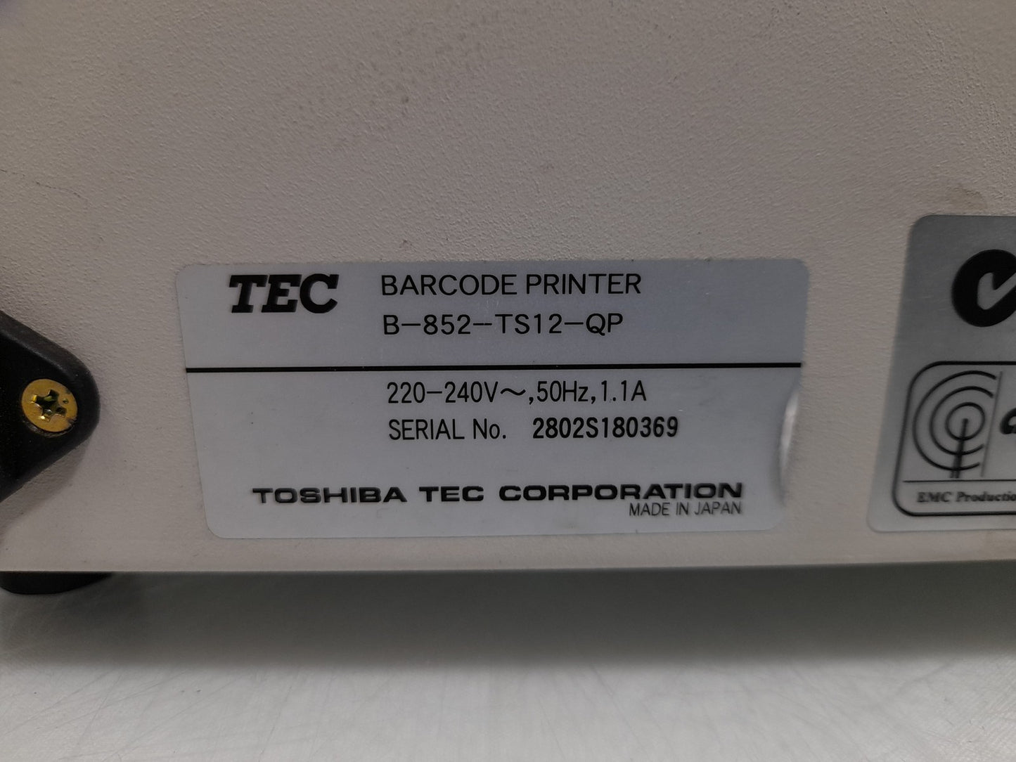 TEC B-852-TS12-QP Parallel & Serial Wide Industrial Label Printer Missing Holder