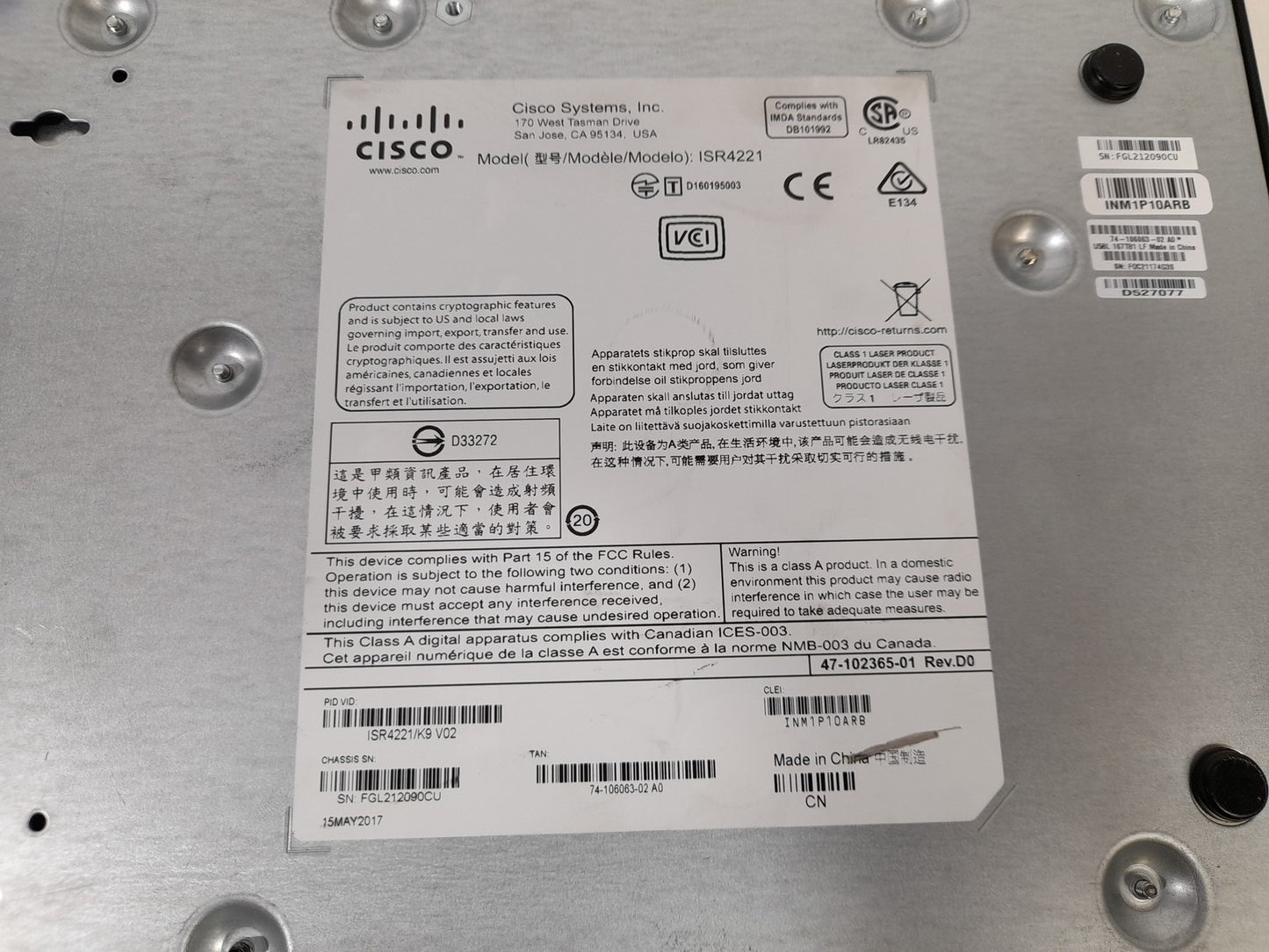 Cisco ISR4221/K9 V02 4200 Series Integrated Service Router - No PSU