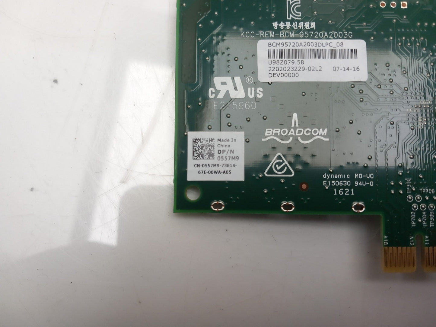 Dell Broadcom 5720 Low Profile Dual Port 1GB Network Card 0557M9 557M9