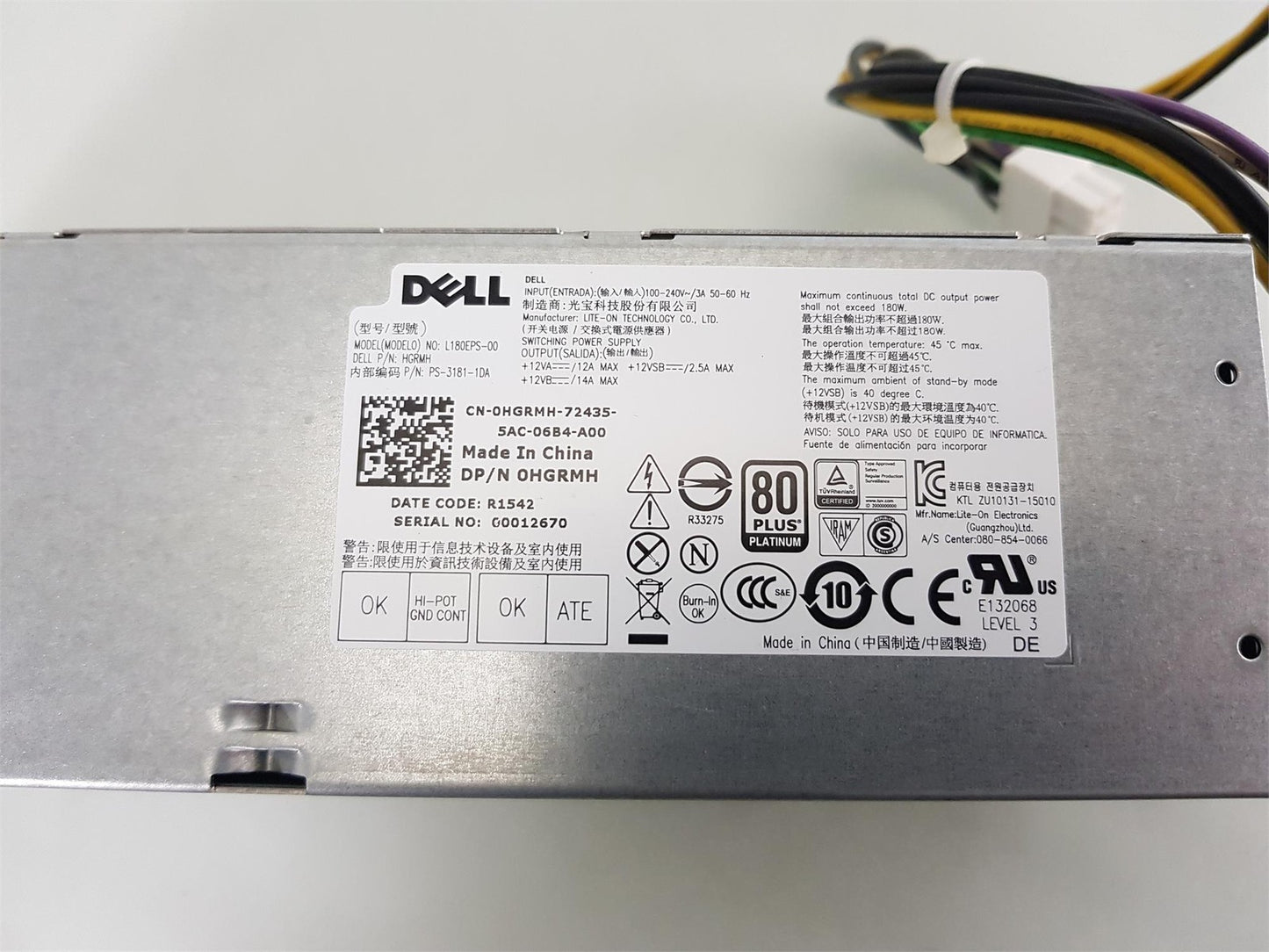 Dell OptiPlex 3040 5040 7040 180W Power Supply Unit 0HGRMH HGRMH L180EPS-00
