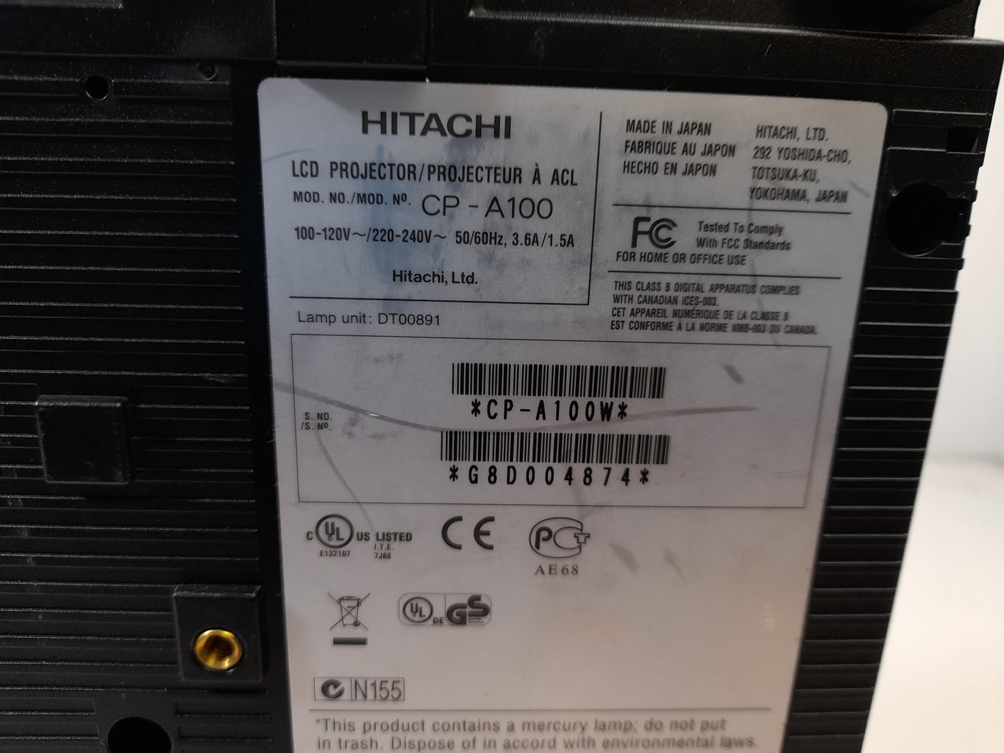 Hitachi CP-A100 Ultra Short Throw 3LCD Projector - 536 Lamp Hours