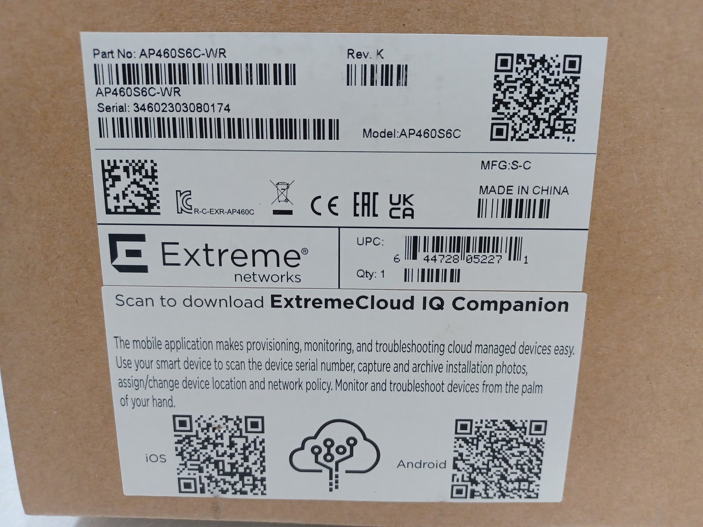 Extreme Networks AP460S6C 802.11ax Wi-Fi 6 Wireless Access Point