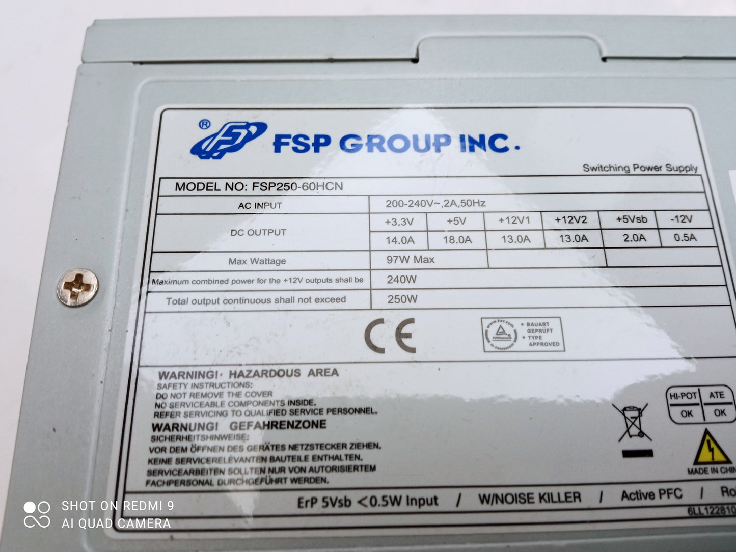 FSP Group 250W ATX PSU Desktop Power Supply Unit FSP250-60HCN 9PA250CM02