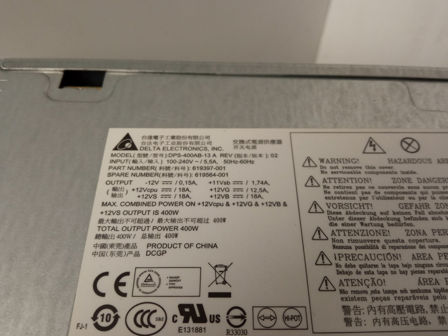 HP Z210 400W Power Supply Unit 619397-001 619564-001