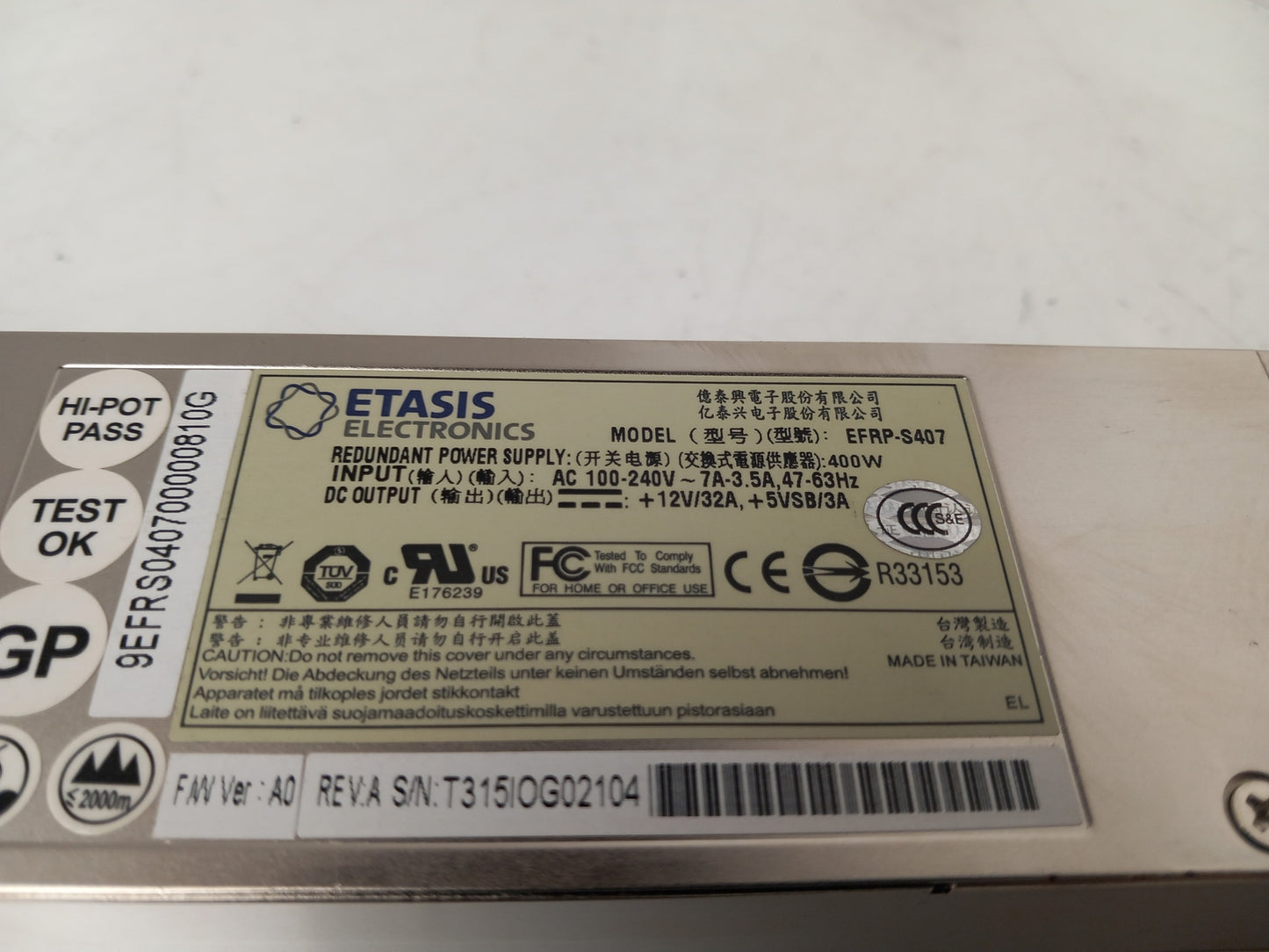 Etasis EFRP-S407 400W 1U Server Power Supply unit