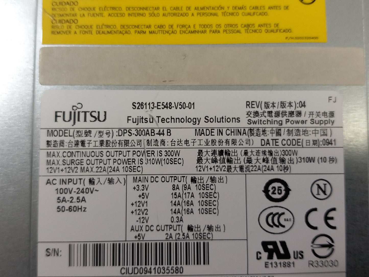 Fujitsu 300W Desktop ATX PSU Power Supply Unit DPS-300AB-44 B S26113-E548-V50-01