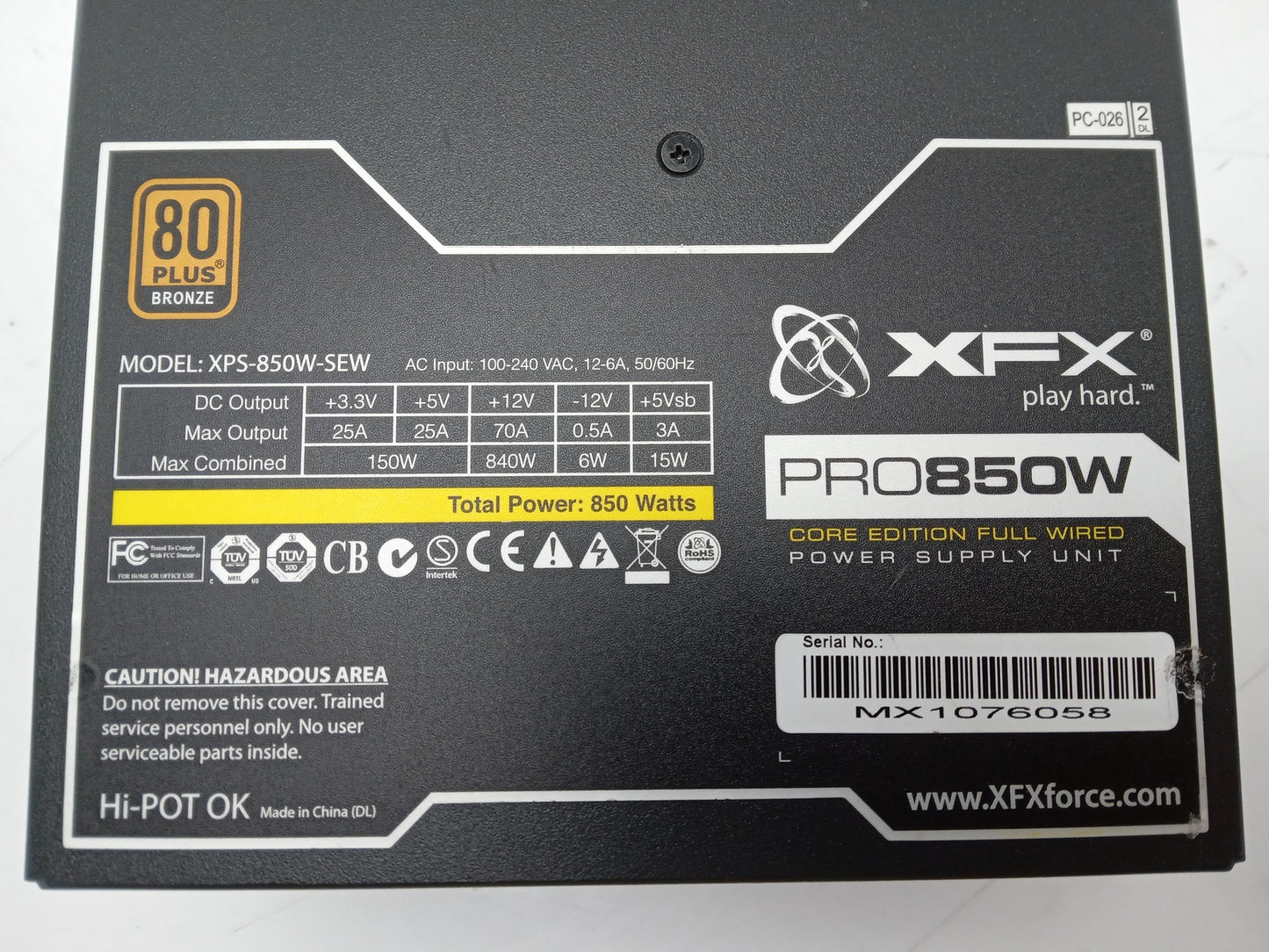 XFX PRO 850W Power Supply Unit XPS-850W-SEW