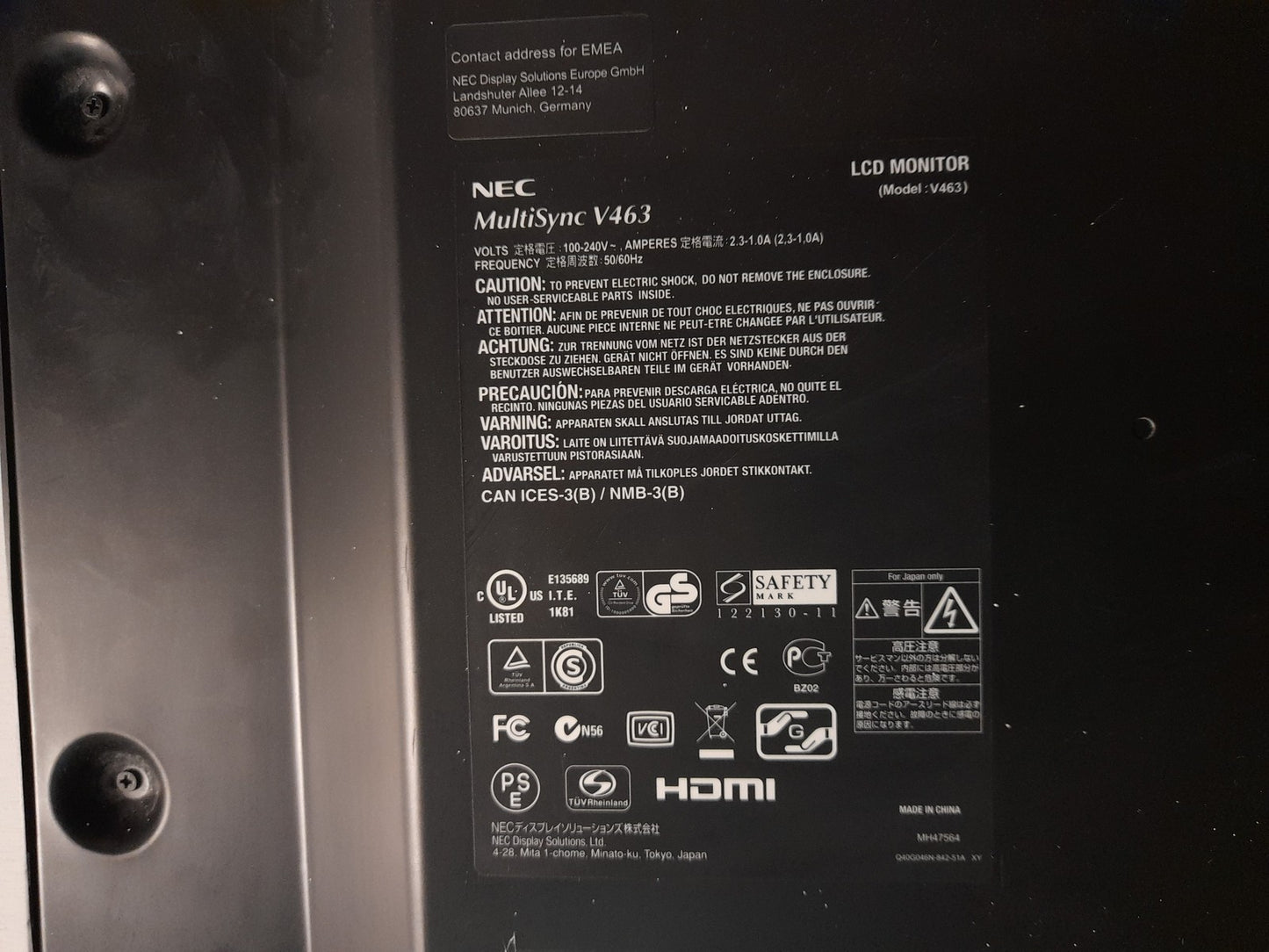 NEC V463 46" VGA DP HDMI DVI-D 1920x1080 Digital Signage Monitor