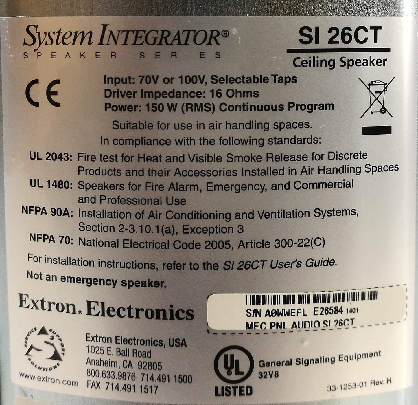 Extron SI 26CT 6.5" 2-Way Ceiling Speaker