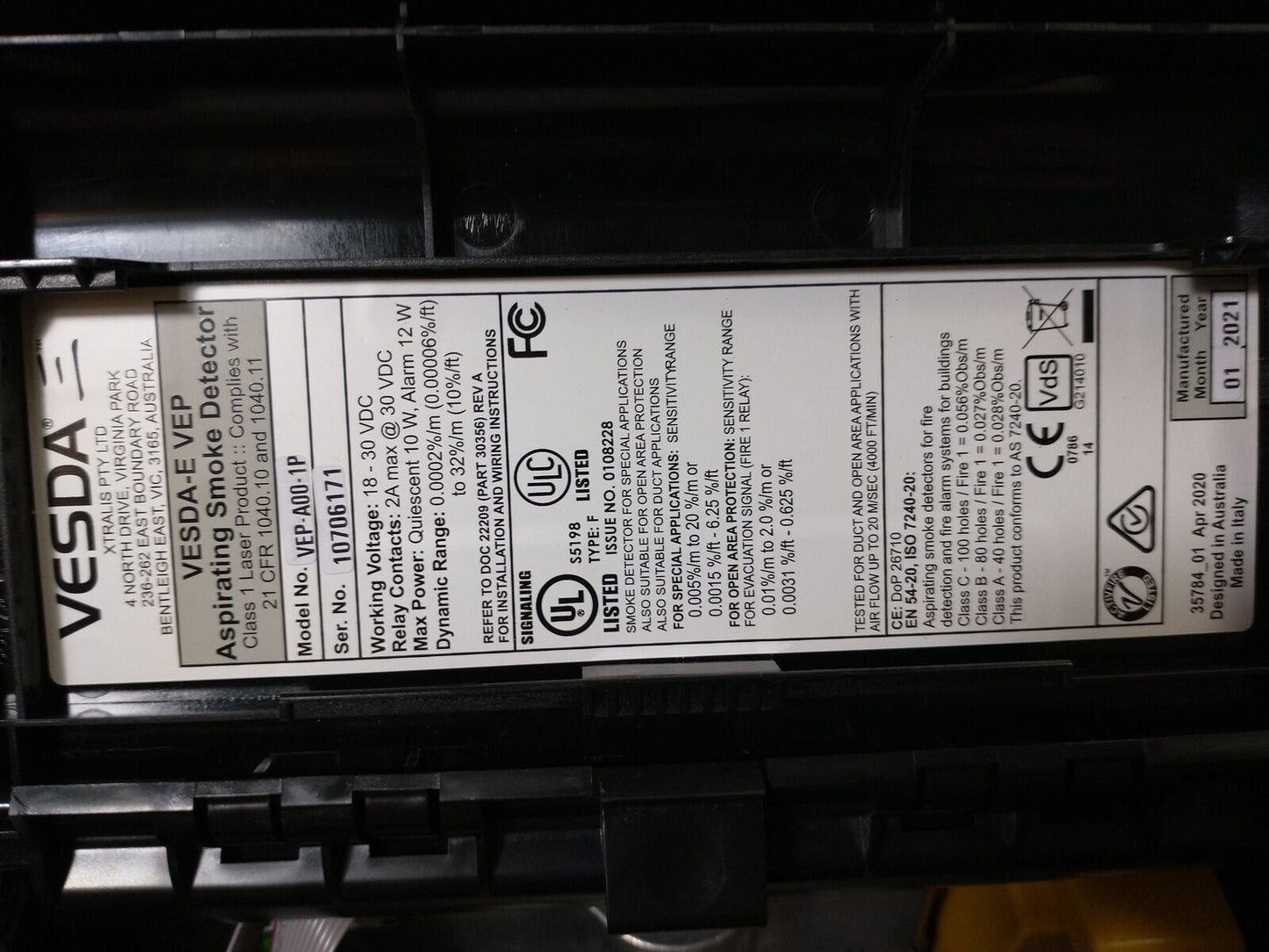 Vesda-E VEP VEP-A00-1P Single Pipe Aspiration Smoke Detector - Tested To Power