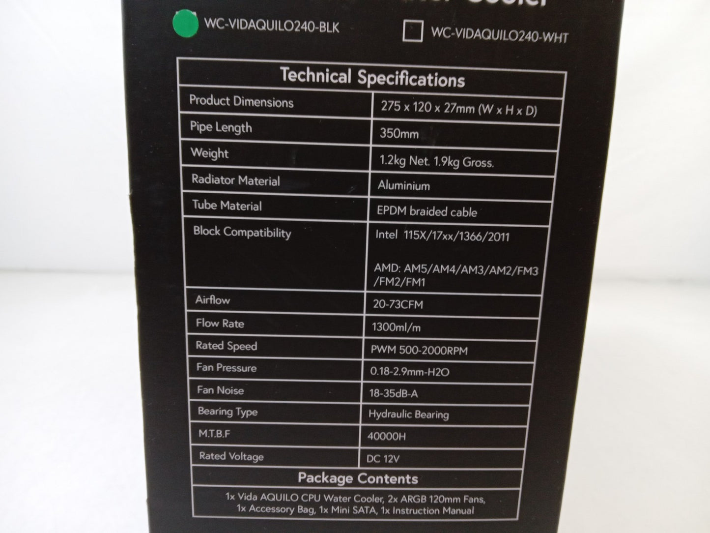 Vida AQUILO 240mm Intel/AMD CPU Black Water Cooler WC-VIDAQUILO240-BLK