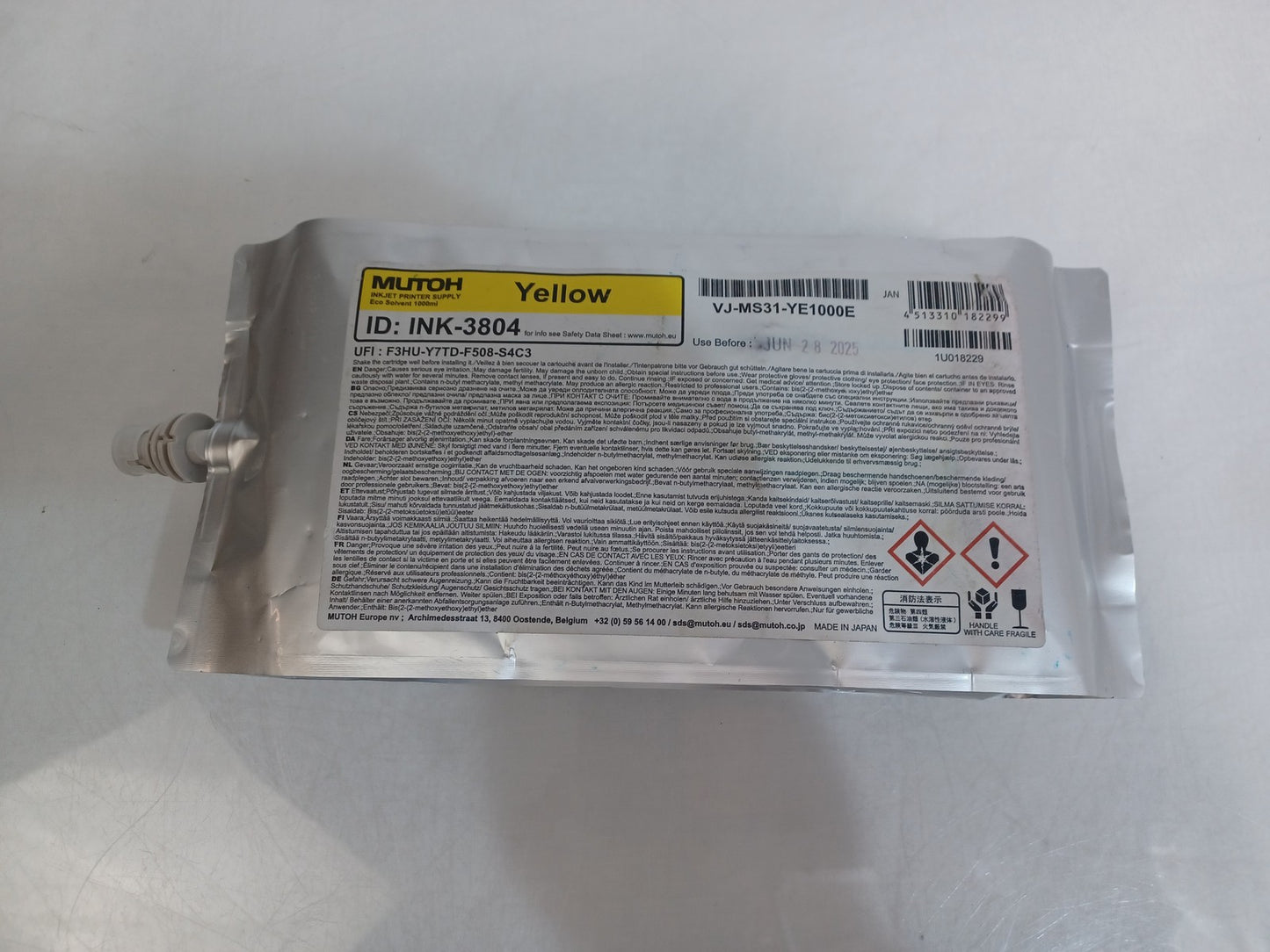 Mutoh Eco Solvent ValueJet VJ-MS31-YE1000E 1000ml Yellow - Expiry 28/06/2025