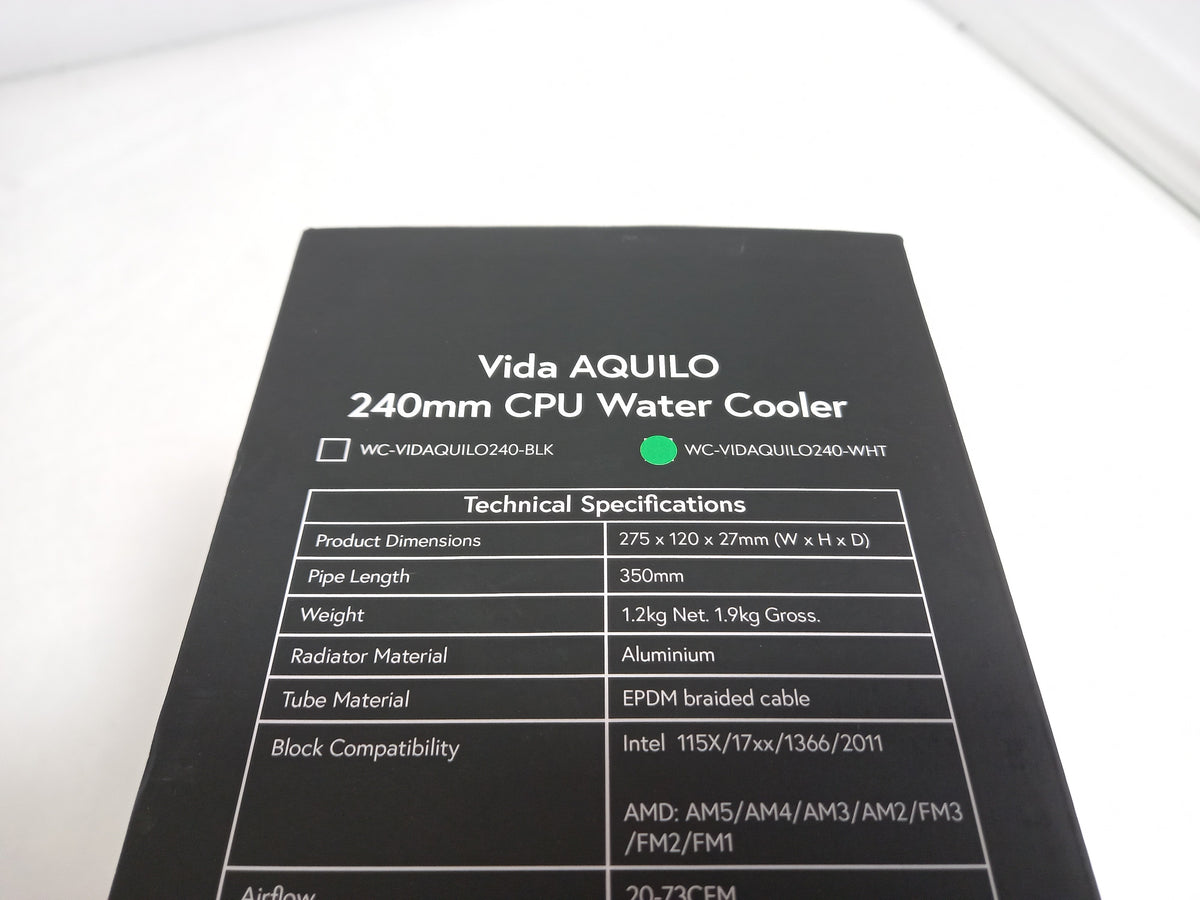 Vida AQUILO 240MM Intel / AMD CPU White Water Cooler WC-VIDAQUILO240-WHT