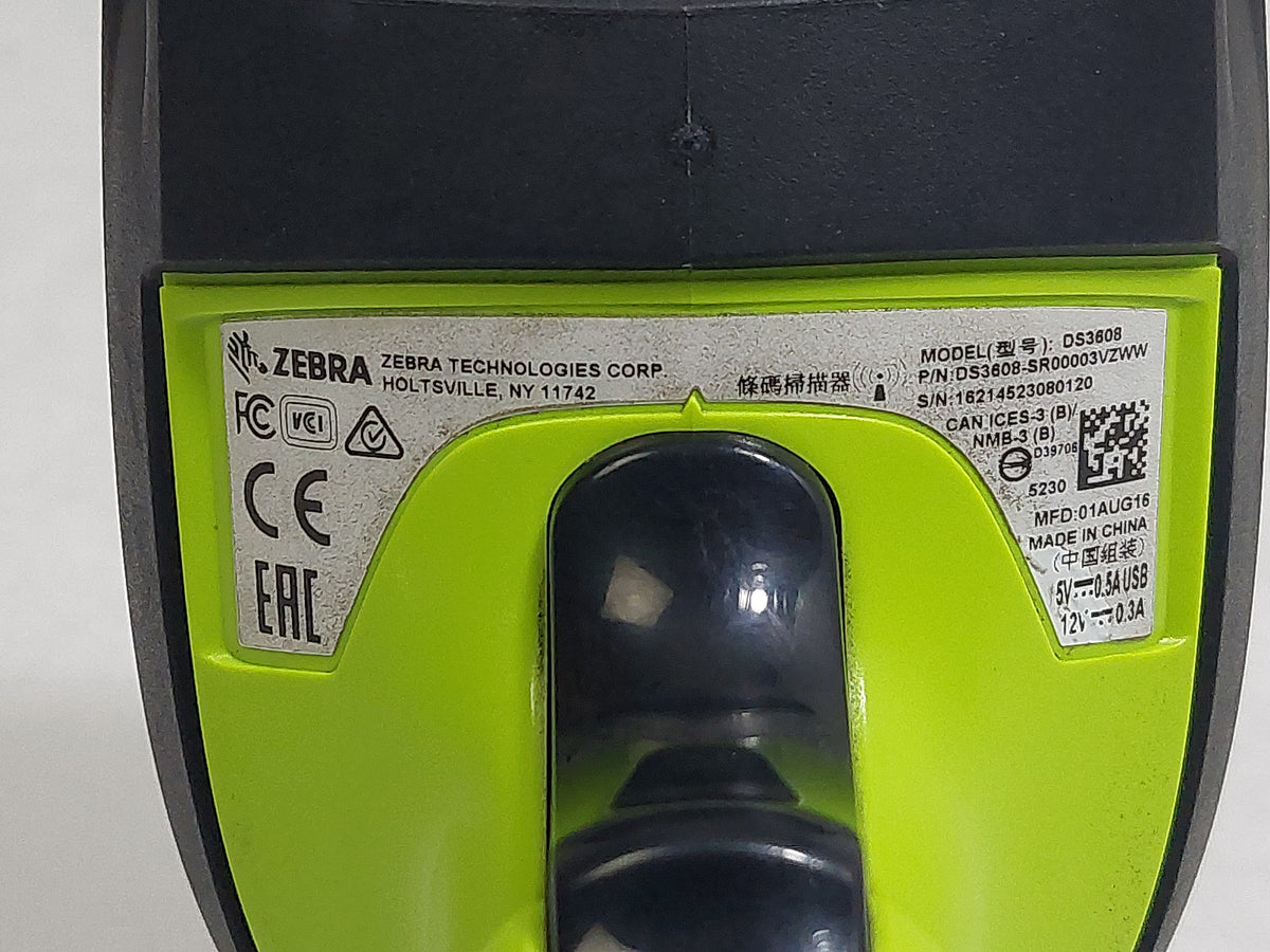 Zebra DS3608 Rugged 1D/2D USB Barcode Scanner Tested No Cable No End Cap