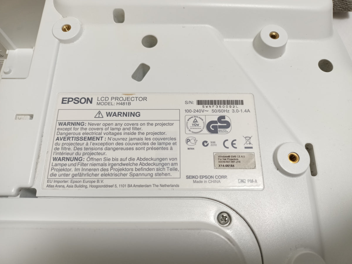 Epson EB-1400Wi H481B WXGA Ultra Short Throw Projector 331h/1396h No Cover