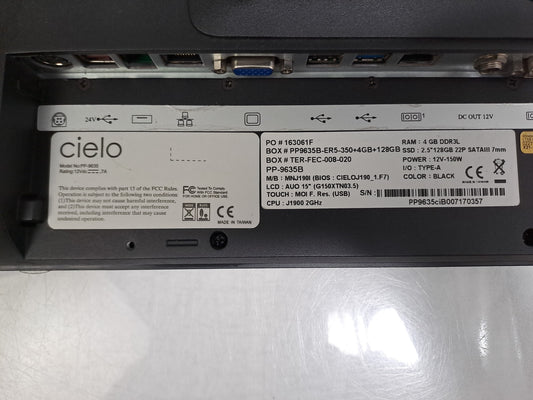 Cielo PP-9635 15in Touchscreen EPOS Terminal J1900 4GB No HDD No PSU