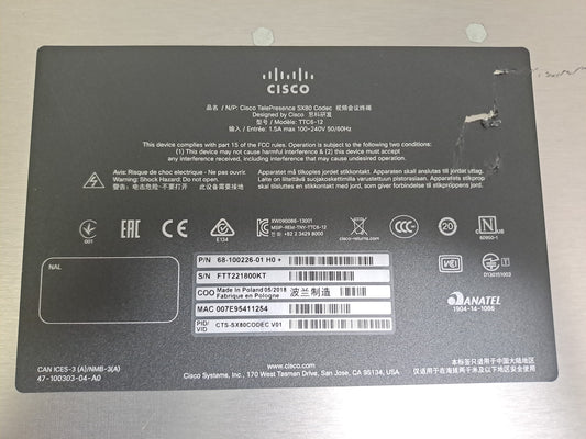 Cisco TelePresence SX80 CTS-SX80-K9 TTC6-12 1080p Video Codec Tested