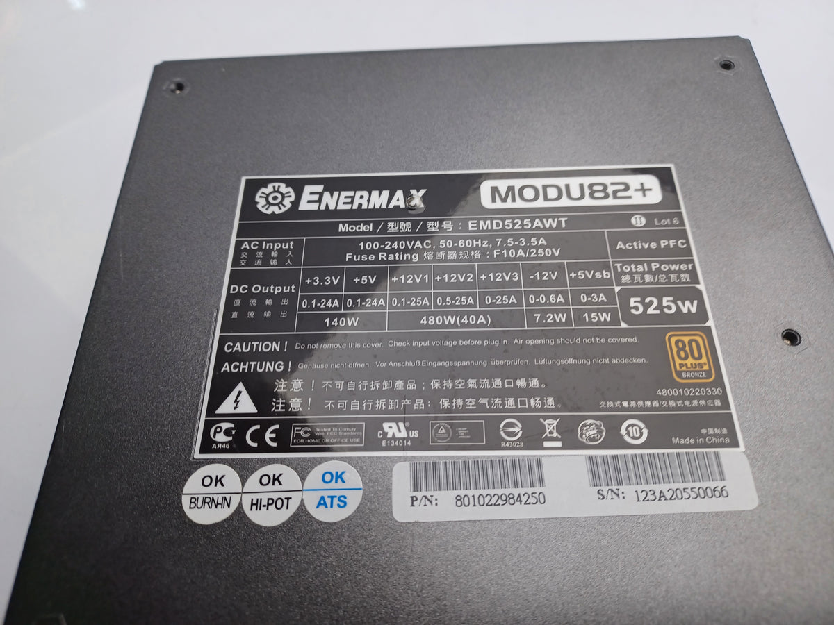 Enermax MODU82+ 525W Modular Desktop PSU ATX Power Supply Unit EMD525AWT