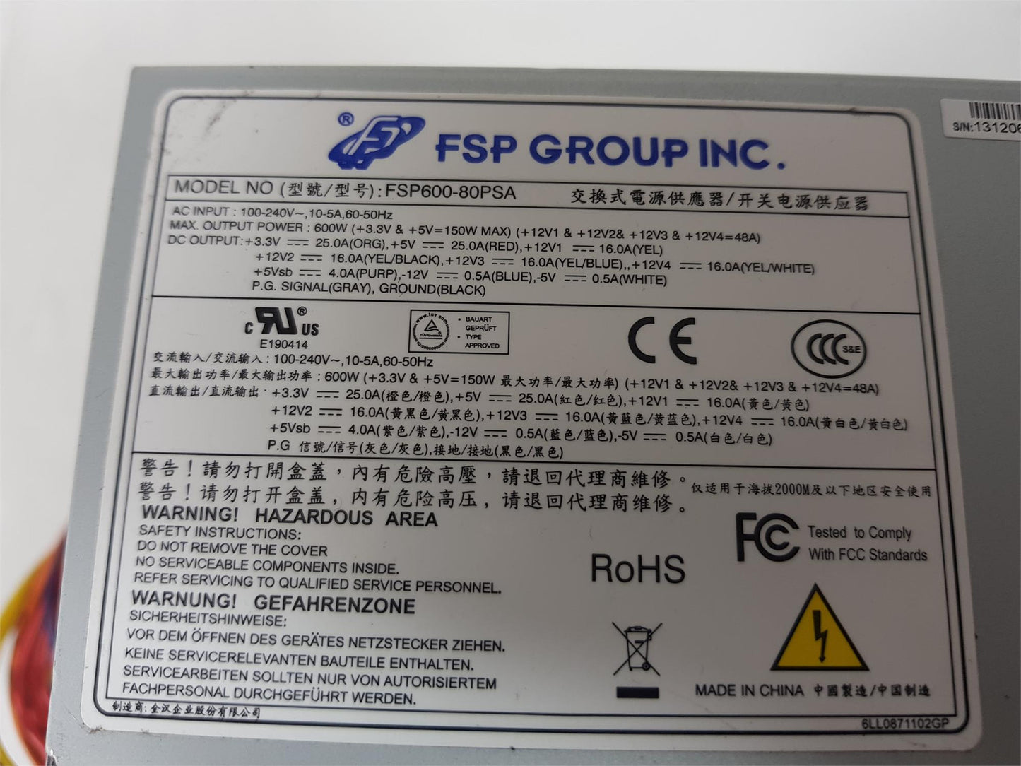 FSP FSP600-80PSA 600W Desktop PC Computer Power Supply Unit
