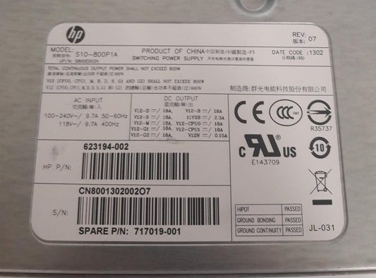 HP Z620 Workstation 800W Power Supply Unit 623194-002 717019-001