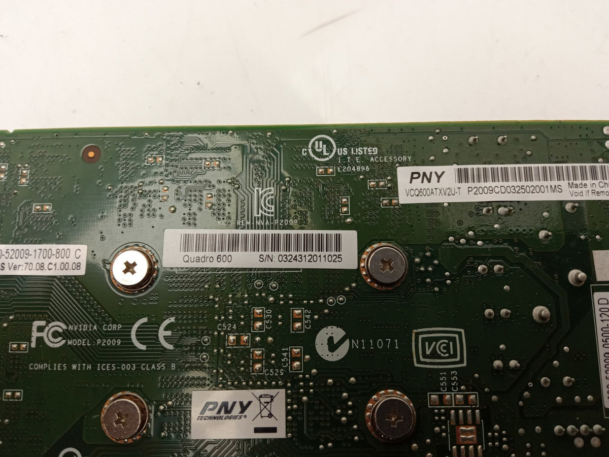 NVIDIA Quadro 600 1GB DDR3 PCI-E Video Graphics Card PNY VCQ600ATXV2U-T