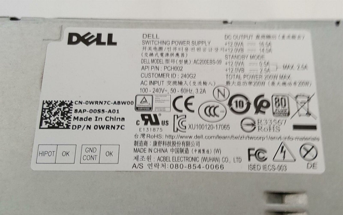 Dell Optiplex 3060 200W Power Supply Unit 0WRN7C WRN7C
