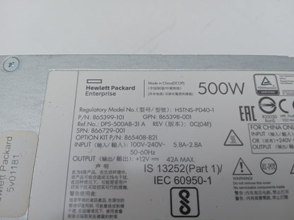 HP ProLiant DL380 GEN10 500W Server Power Supply Unit 865399-101 865398-001